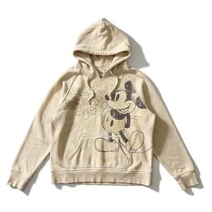 Walt Disney World Cream Hoodie Floral Mickey Mouse Size XL Distressed Disneycore